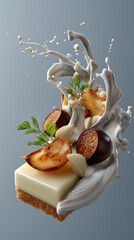 Cheesecake with fig and cream splash