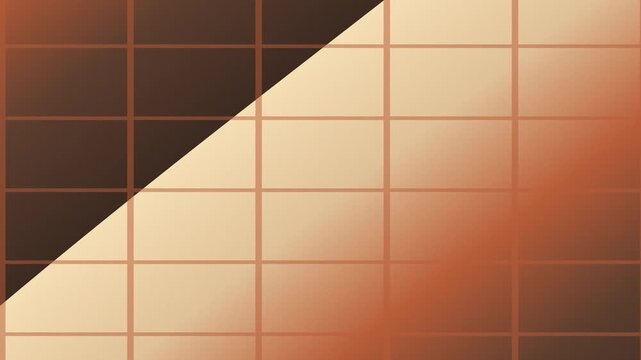 A geometric abstract background featuring a diagonal split with a dark brown top-left and a gradient from light beige to reddish-brown on the bottom-right, overlaid with a grid pattern.