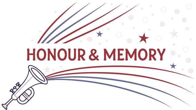 Trumpet sounds honour and memory with patriotic red white and blue graphic design elements