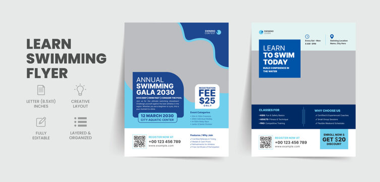 Swimming Lessons and Water Sports Competition Event Flyer Template