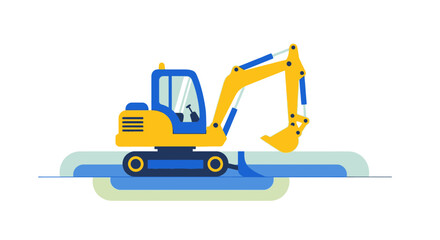 Compact Excavator At Work On A Construction Site With Simple Lines