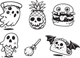 Fototapeta premium Spooky Food Cartoon Doodle Illustration Set