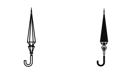 Black and white illustration of two umbrellas
