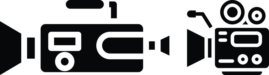 Obraz premium Video Camera and Film Production Icons Set. Movie, Filmmaking and Media Equipment Symbols.