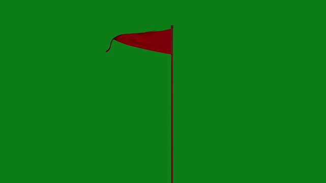 Vibrant red flag waving on green screen for chroma key