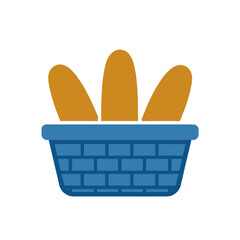 Flat icon of three baguettes in a basket.
