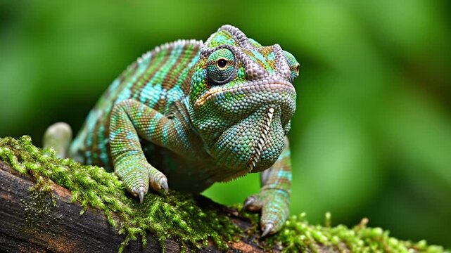Vibrant Chameleon Catches Insect with Sticky Tongue.
