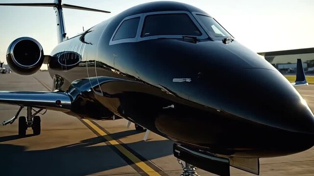 Luxury Private Jet on Airport Runway at Sunset, Modern Business Aviation and Executive Travel Concept in Ultra HD