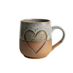 Handmade ceramic mug with heart design isolated on transparent background transparent background