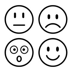 Set of Four Emoji Faces Line Icons.