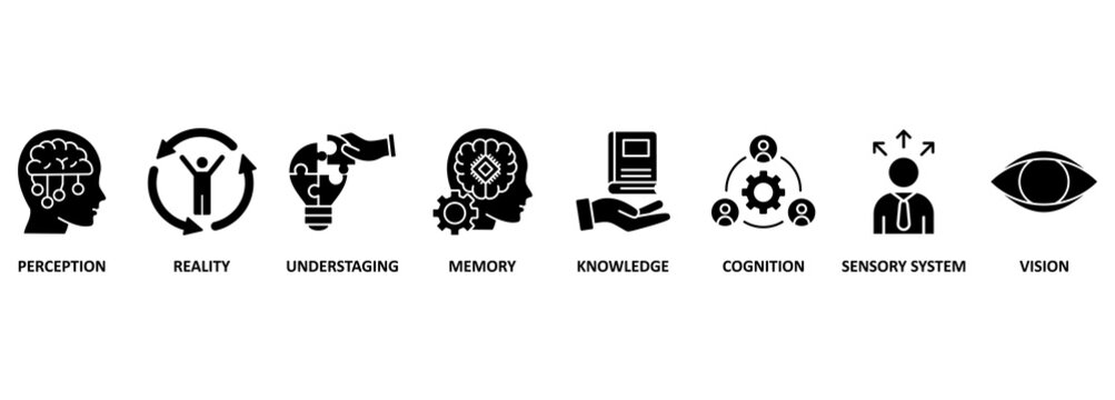 Perception banner web icon vector illustration concept with icon of perception, reality, understaging, memory, knowledge, cognition, sensory system, vision 