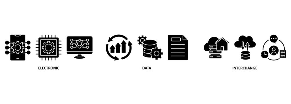 EDI banner web icon vector illustration concept for electronic data interchange of business documents standard format with a cloud server, exchange, database, file, chart, automation, and process icon