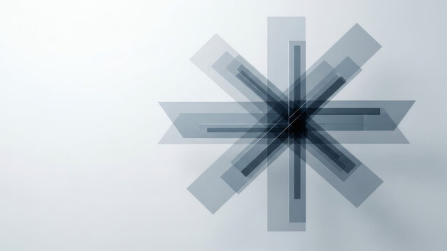 Dynamic abstract design featuring layered translucent geometric shapes forming a captivating radial starburst, embodying modern elegance and structural precision.