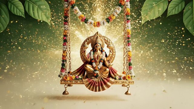 teej devotional wallpaper leaf green to ivory gradient sacred particles