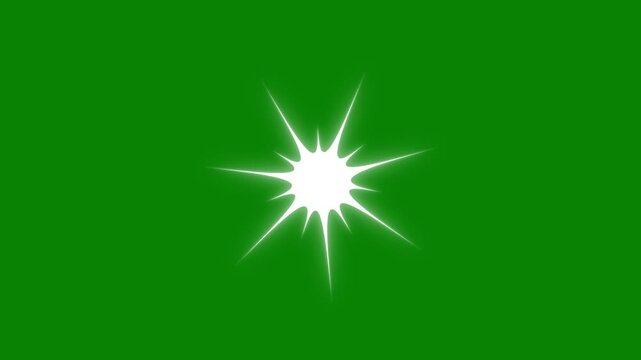 Sparkle twinkle glitter star effect animation in 4K seamless loop, white doodle cartoon blinking stars, soft festive motion design with transparent alpha background and unique green background.4k