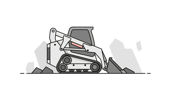Compact Track Loader Moving Debris Minimalist Vector Art Illustration