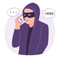 Scammer Calls to Trick Victims for Demand Ransom and Transferring Money for Cyber Crime and Online Digital Risk Concept Illustration Clip Art