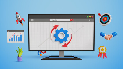 Business Improvement Process Concept. Restructuring, Transformation, Enhance Efficiency, Effectiveness, Implement New Process, Updates , Maintenance. Business Improvement Process on 3D Computer