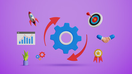 Business Transformation, Performance Enhancing, Restructure Organization, Improve Business Process, Service Updates and Maintenance Concept. System Improvements or Business Process. 3D Illustration