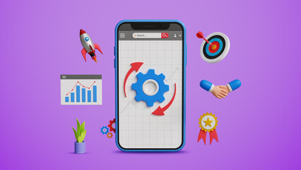 Business Transformation, Performance Enhancing, Restructure Organization, Improve Business Process, Service Updates and Maintenance Concept. System Improvements or Business Process on 3D Mobile