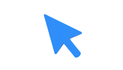 Vibrant blue 3D computer mouse cursor pointer icon, symbolizing digital interaction and navigation on a clean white background, rendered with smooth, contemporary style for modern design projects
