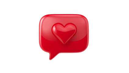 A vibrant red speech bubble featuring a prominent 3D heart icon, symbolizing love and communication in digital interactions