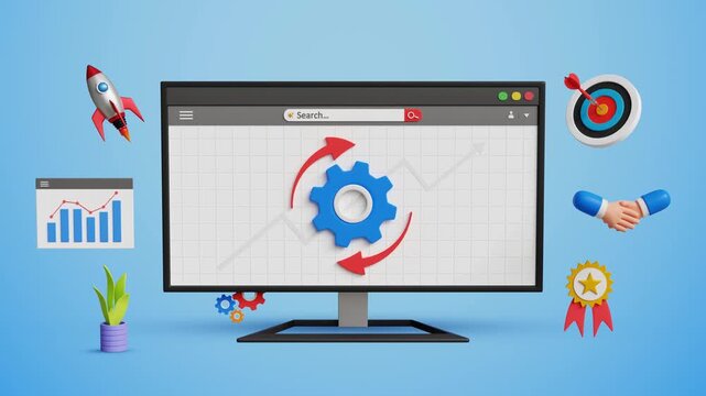 Business Improvement Process Concept. Restructuring, Transformation, Enhance Efficiency, Effectiveness, Implement New Process, Updates , Maintenance. Business Improvement Process on Computer. 3D Video