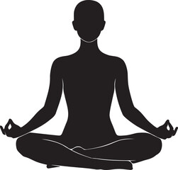 Woman meditating in lotus position silhouette vector illustration on transparent background for wellness design