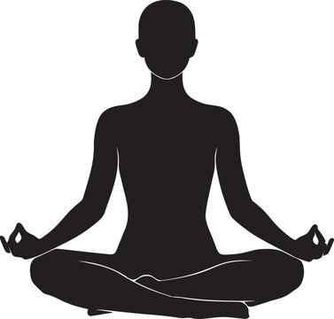 Woman meditating in lotus position silhouette vector illustration on transparent background for wellness design