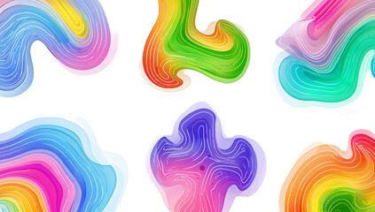 Vibrant collection of abstract flowing organic shapes and colorful gradient swirls, artistic liquid forms for modern graphic design, creating a dynamic fluid aesthetic