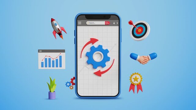 Business Improvement Process Concept. Restructuring, Transformation, Enhance Efficiency, Effectiveness, Implement New Process, Updates , Maintenance. Business Improvement Process on Mobile. 3D Video