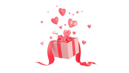 A delightful pink gift box overflowing with numerous pink hearts symbolizing love and affection, creating a festive and romantic atmosphere