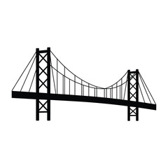 Simple black and white illustration of a suspension bridge structure