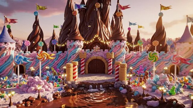 Experience the whimsical charm of the Candy Land Castle in a captivating fantasy world video