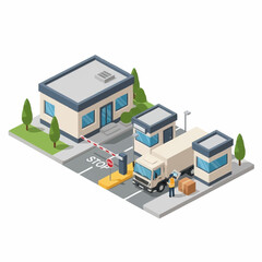 Obraz premium Isometric Warehouse with Delivery Truck and Boxes.