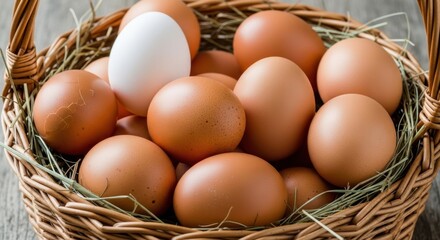 Basket of Fresh Eggs - A Rustic and Natural Food Image.