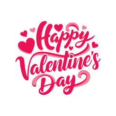 Stylized happy valentine's day lettering with love hearts isolated on white background