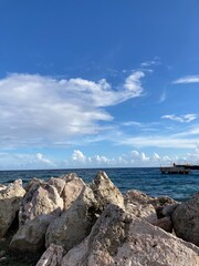 Rocky Coastline and Blue Ocean Under Clear Sky