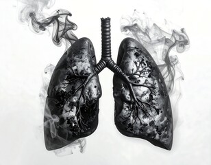 Blackened lungs with smoke, illustrating the effects of smoking