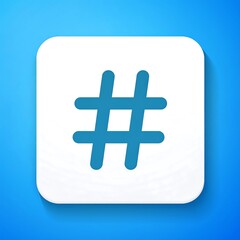 Obraz premium Hashtag icon on white rounded square, set against a vibrant blue background with bright lighting