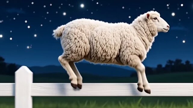 Surreal Dream Concept of Sheep Jumping Fence at Night