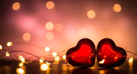 Happy valentine's day wishes with romantic red hearts and warm lights