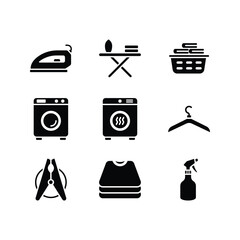 Laundry service and garment care solid glyph icon set
