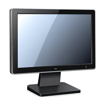 Computer monitor on a stand displays a blank screen with a glare, standing against an isolated white backdrop