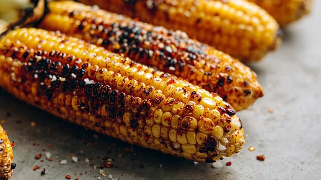 Grilled Corn on the Cob with Spices and Herbs Close Up