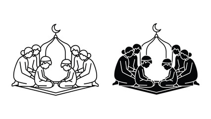 Group of people praying together under mosque dome © JubayerStock