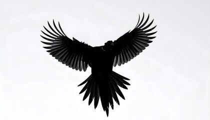 Fototapeta premium A stark silhouette of a bird soars, wings outstretched against a bright white sky