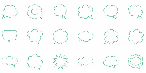 Fototapeta premium Collection of simple green outlined speech bubbles and thought cloud icons
