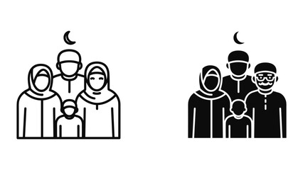 Family celebrating ramadan together under crescent moon