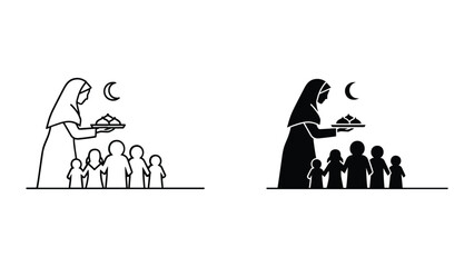 Woman sharing food with children during ramadan